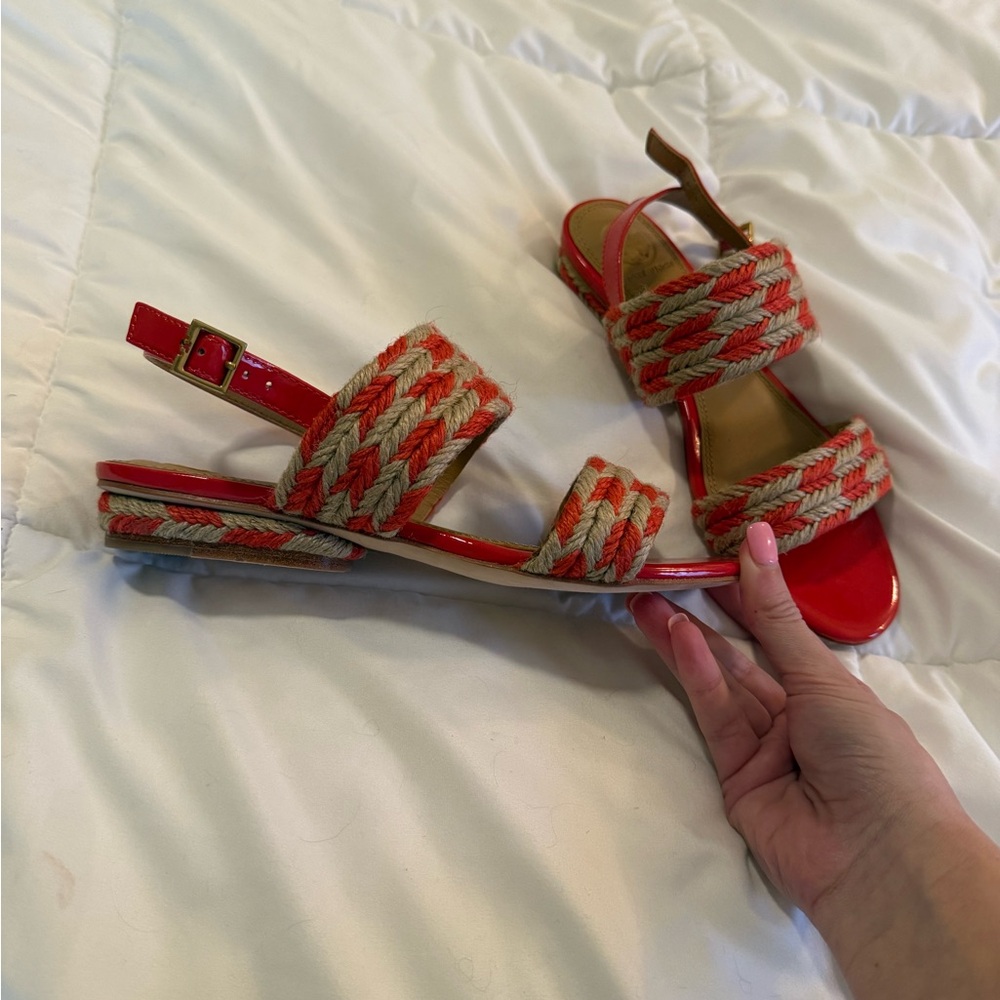 Tory Burch Red and Tan Espadrille Sandals - Picture 5 of 8